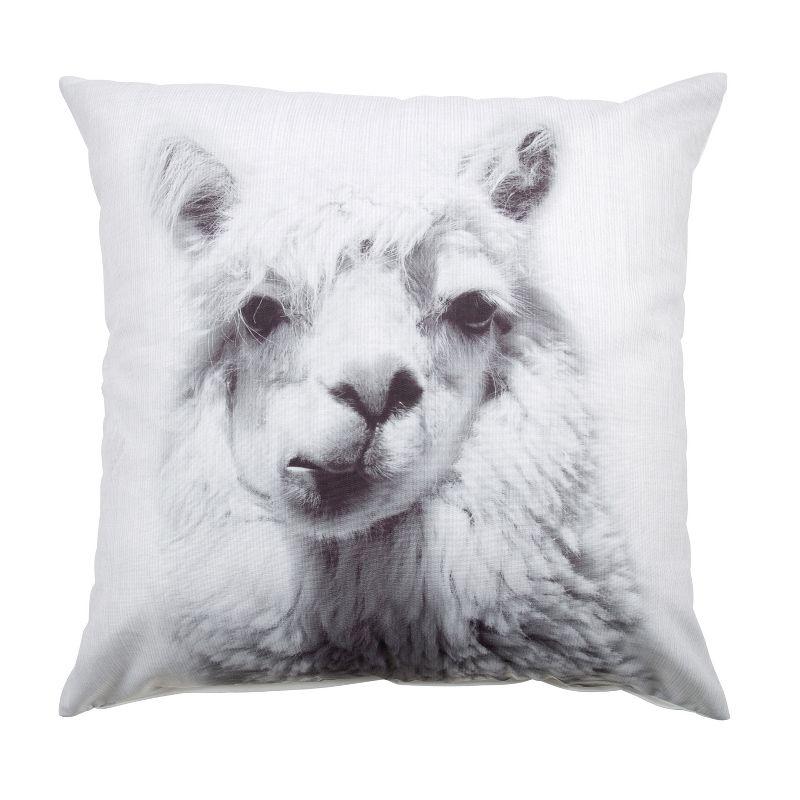 White Alpaca Print Polyester Throw Pillow Cover, 24x24