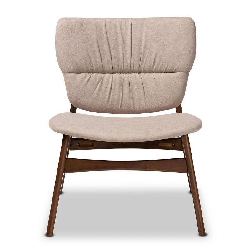 Benito Fabric Upholstered Wood Accent Chair Beige/Walnut Brown - Baxton Studio: Mid-Century Design, Foam Padded, Retro Legs