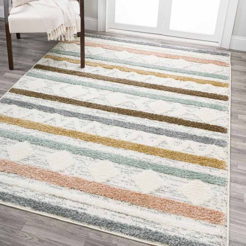 Faiza Moroccan Striped Geometric High-Low Area Rug - JONATHAN Y