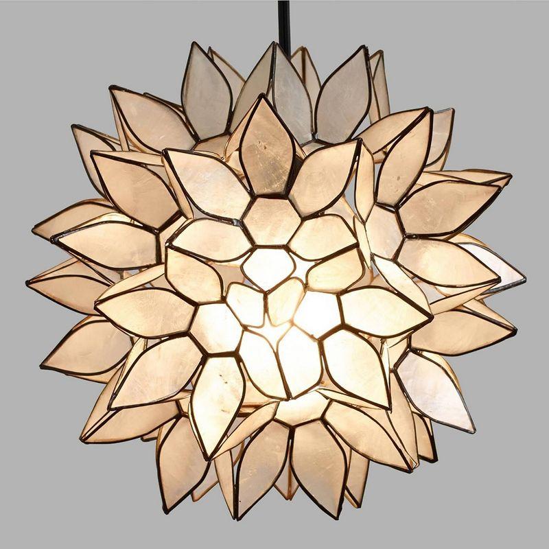 Modern Home Nautical White Capiz Shell Lotus Ceiling Pendant Light - 10" Diameter