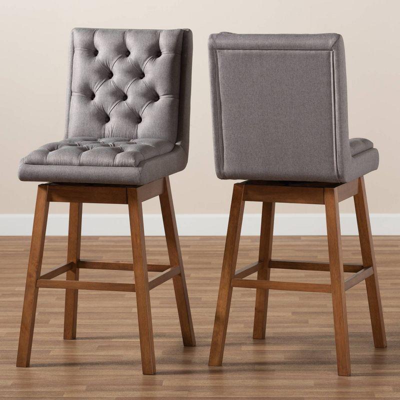 2pc Set Gregory Fabric Upholstered Wood Swivel Barstool with Backs - Baxton Studio