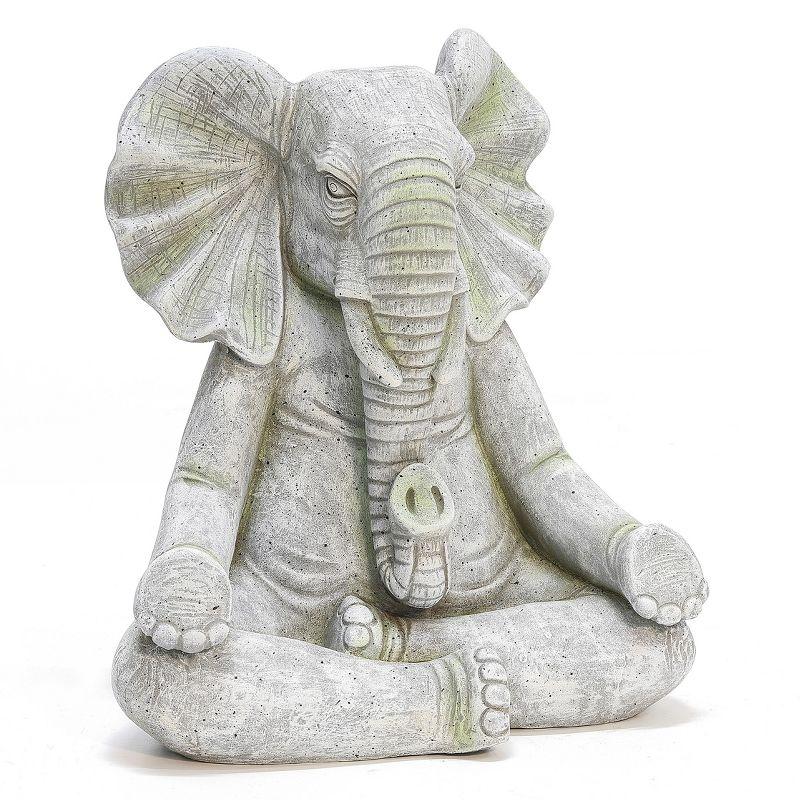 LuxenHome 16.93" LuxenHome Gray MgO Meditating Elephant Statue