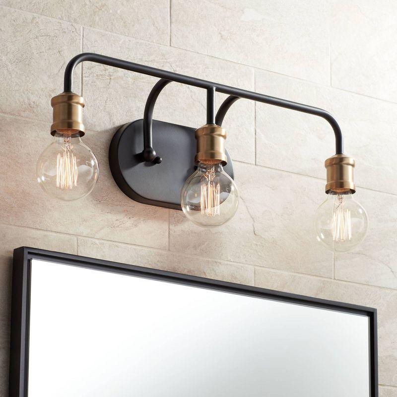 Aras Sleek Industrial Wall Light Black Brass 20" 3-Light Fixture