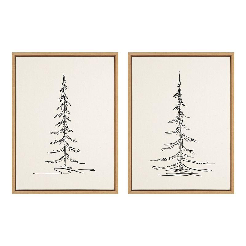 Set of 2 Minimalist Evergreen Tree Sketches on Canvas