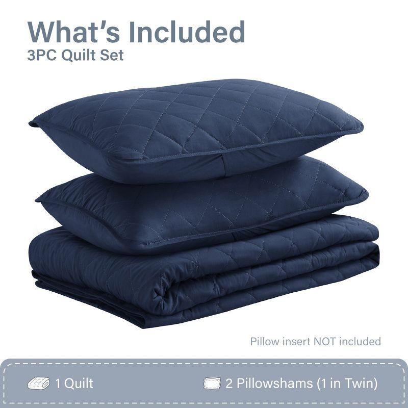 Swift Home | Essential Diamond Stitched 3-Piece Quilt Set Navy Twin/Twin XL