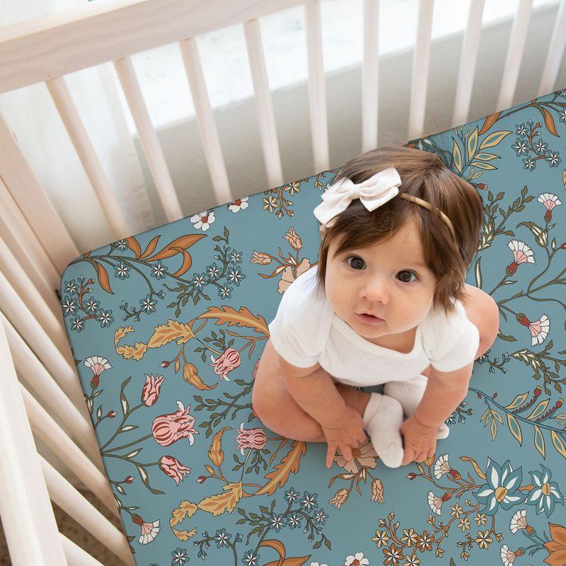 Sweet Jojo Designs Girl Fitted Crib Sheets Set Boho Floral Wildflower Blue Orange and Pink 2pc