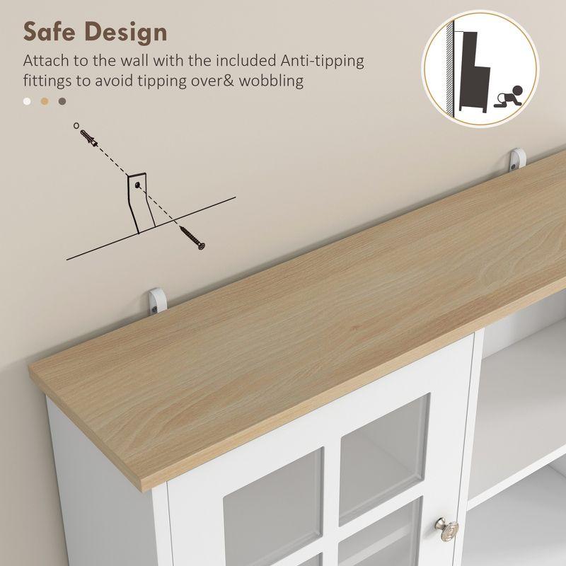 HOMCOM Kitchen Buffet with Hutch, Storage Pantry with 3 Cabinets, 2 Open Shelves and Large Countertop, White