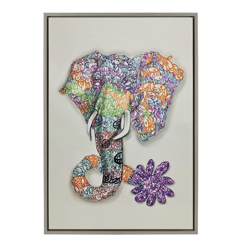 Multicolor Abstract Elephant Canvas Print with Gray Frame, 23x33