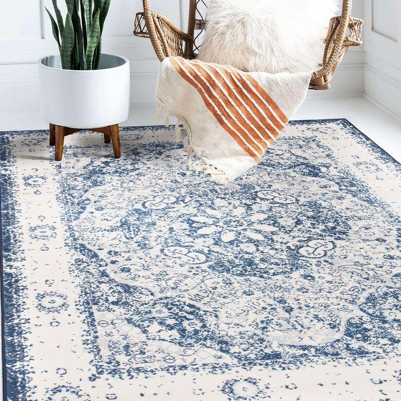 World Rug Gallery Vintage Oriental Distressed Medallion Blue 7'10" x 10' Area Rug