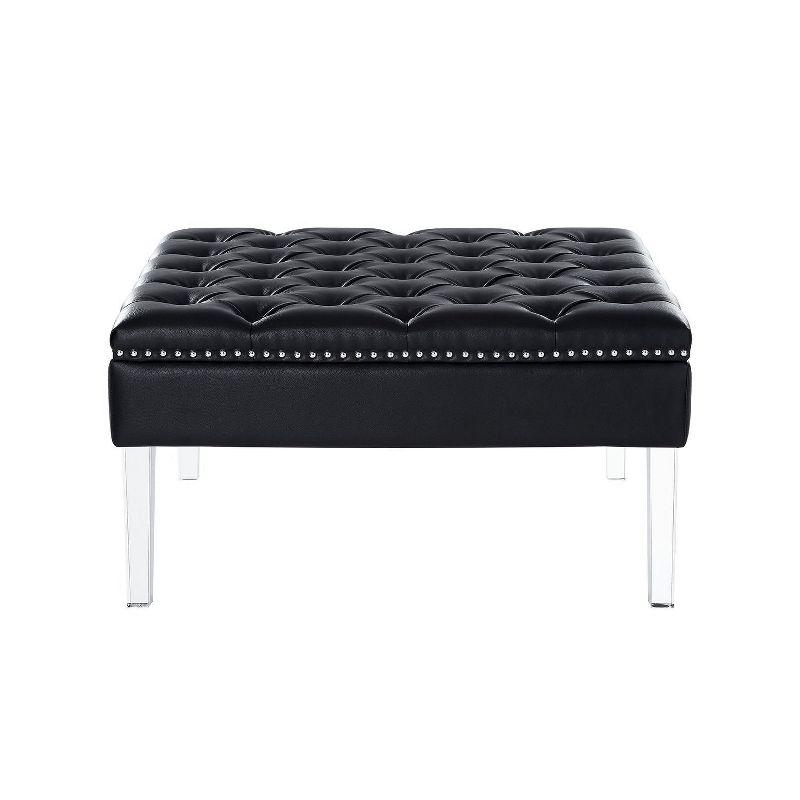 Inspired Home Coco PU Leather Oversized Button Tufted with Silver Nailhead Trim Clear Acrylic Leg Cocktail Ottoman, Espresso