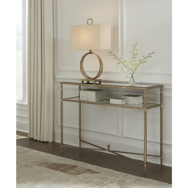 Signature Design by Ashley Cloverty Glass Top Sofa Table, Gold Finish