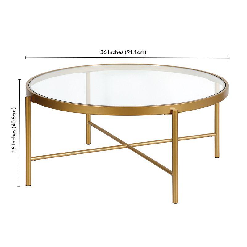 Metal 36" Round Glass Top Coffee Table in Brass - Henn&Hart