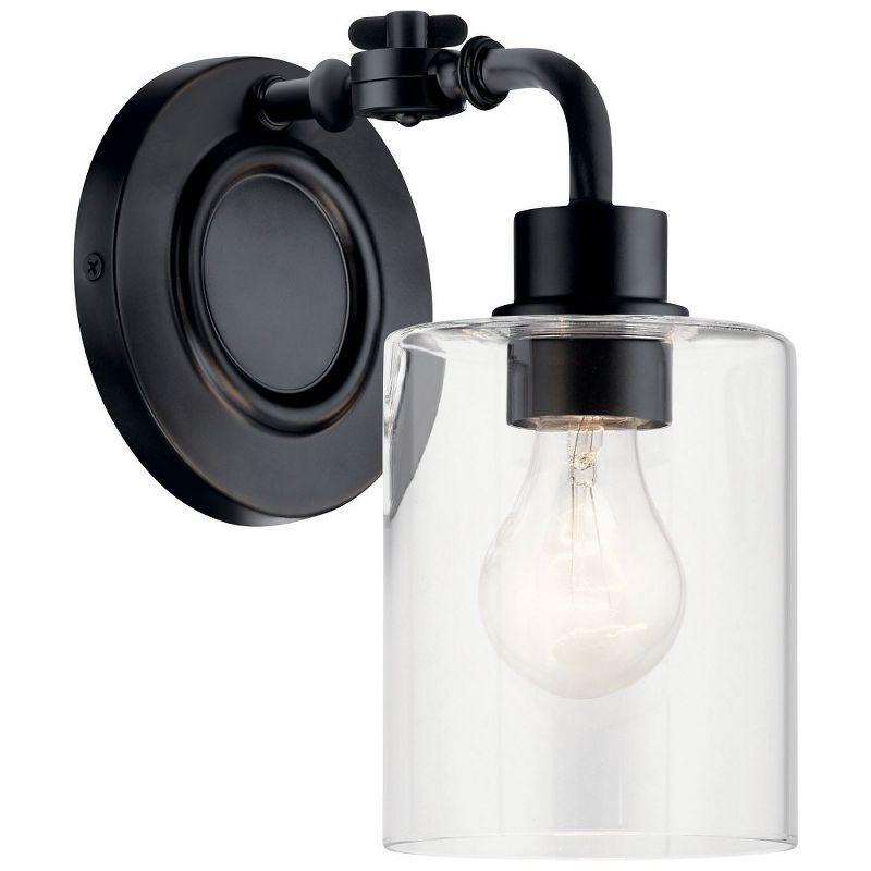 Black Steel Cylinder Wall Sconce with Clear Seeded Glass Shade