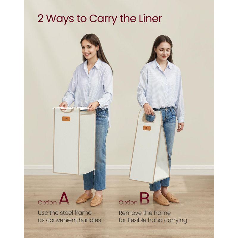 VASAGLE Laundry Hamper with 3 Compartments, 26.4 Gal. (100 L) Laundry Sorter, Rolling Laundry Cart with Shelves, Camel Brown and Cream White