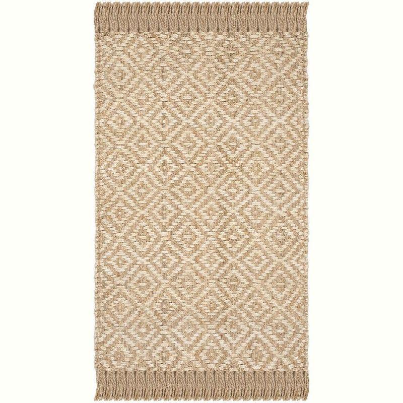 Ivory and Natural Hand-Knotted Geometric Jute Rug