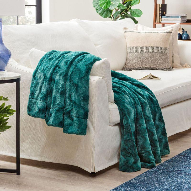 Chanasya Soft Wave Faux Fur Throw Blanket With Reversible Faux Shearling - 50" x 65” - Teal