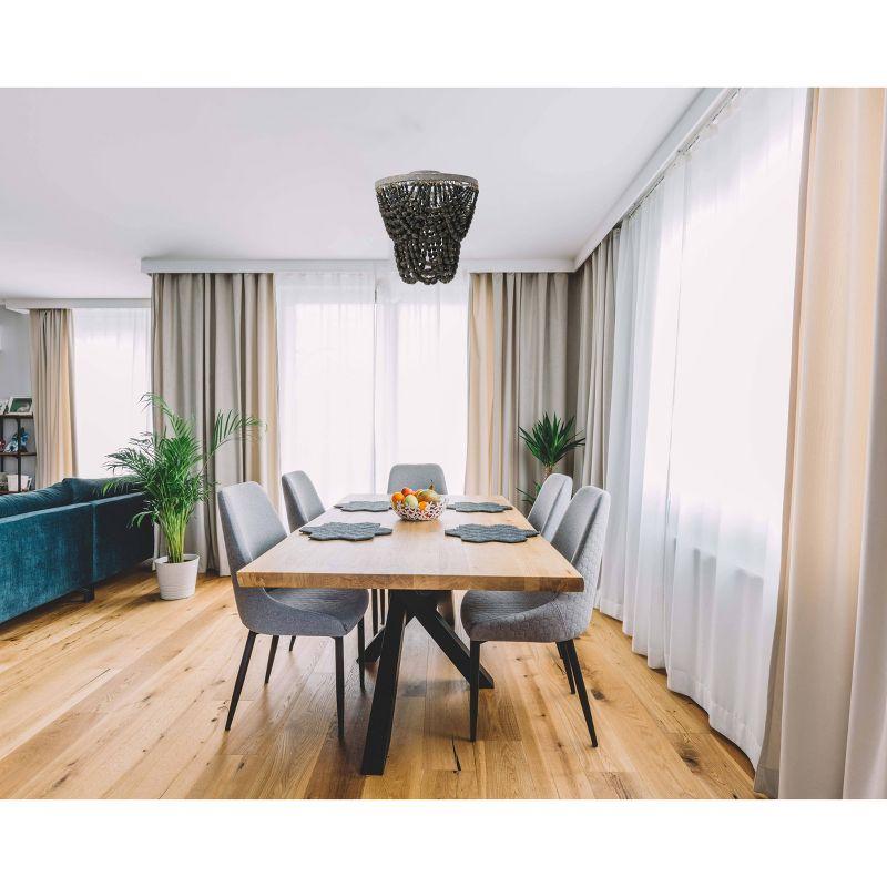 Storied Home 2-Tier Draped Wood Bead Semi-Flush Mount Ceiling Light Dark Gray: Brushed Metal, ETL & UL Listed