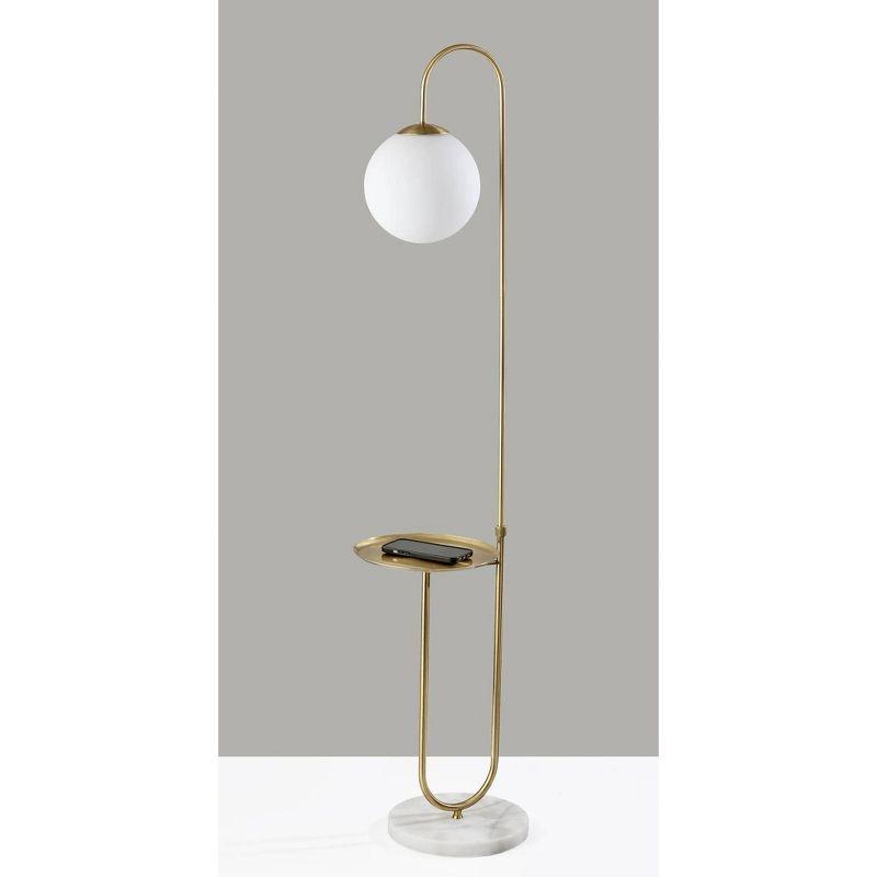 Antique Brass Floor Lamp with White Marble Base and Shelf