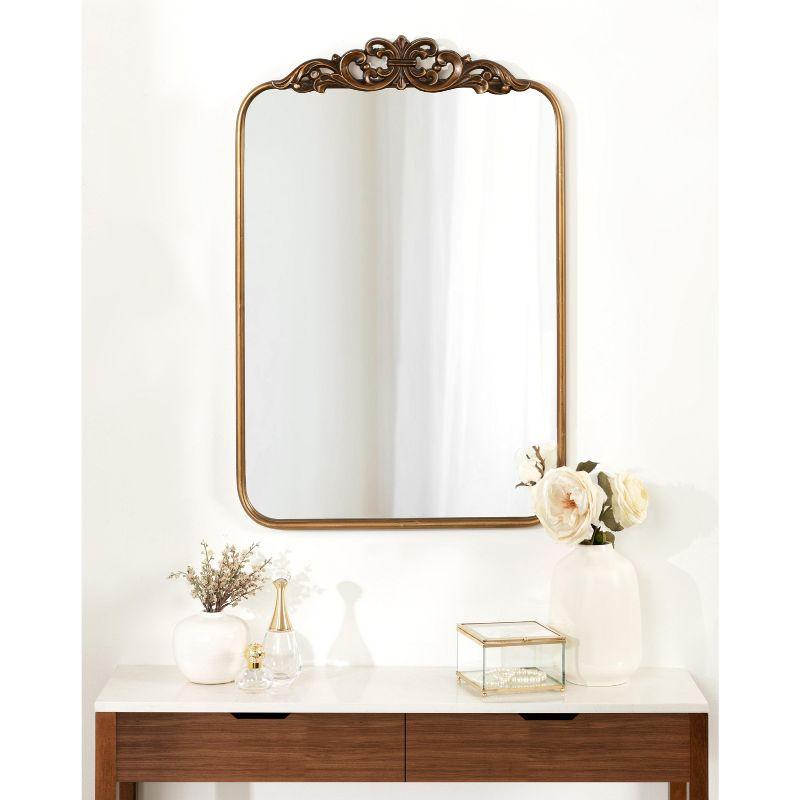 Gold Ornate Rectangular Wall Mirror with Crown Accent