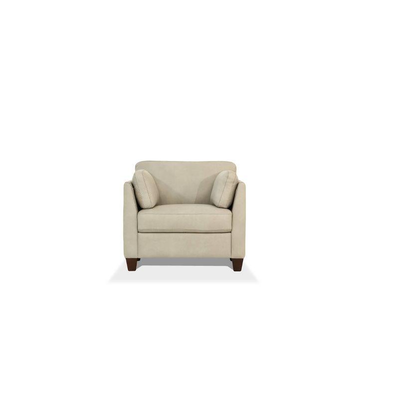 36" Dusty White Leather Accent Chair with Wooden Legs