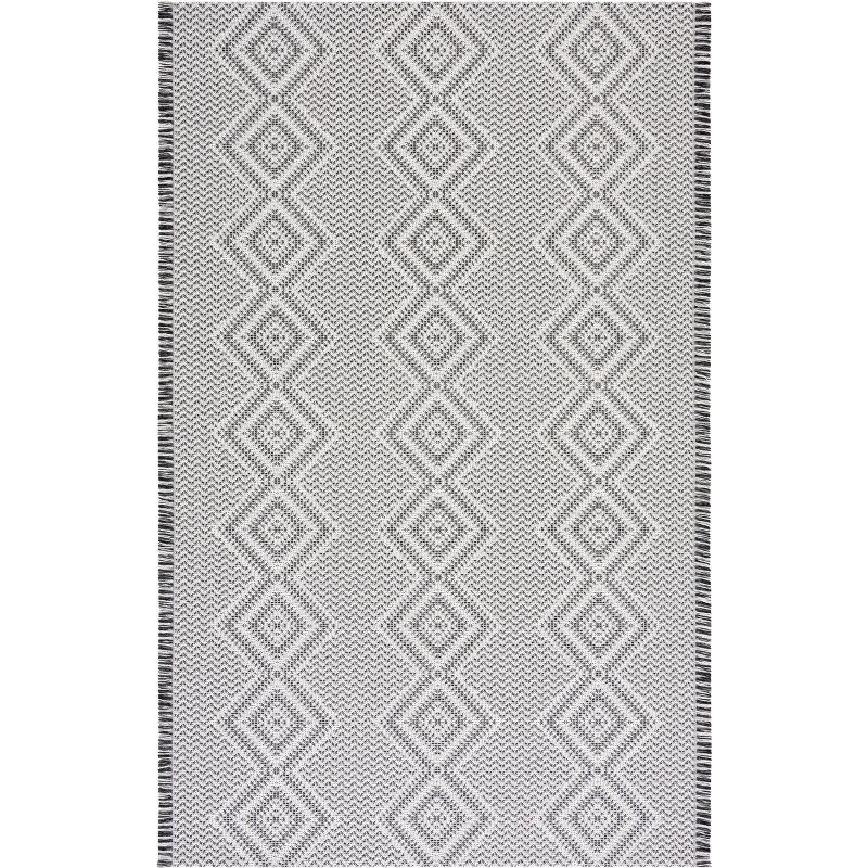 Augustine Black and Ivory Geometric Flat Woven 5' x 7' Rug