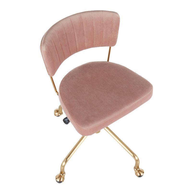 Contemporary Pink Velvet Swivel Task Chair with Gold Metal Base