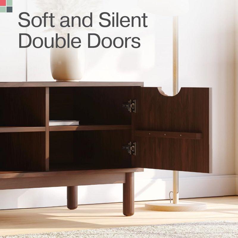 Stead Low Profile Fluted TV Stand - Mid Century Media Console - 48” Entertainment Center with Shelves and Doors, Walnut Finish