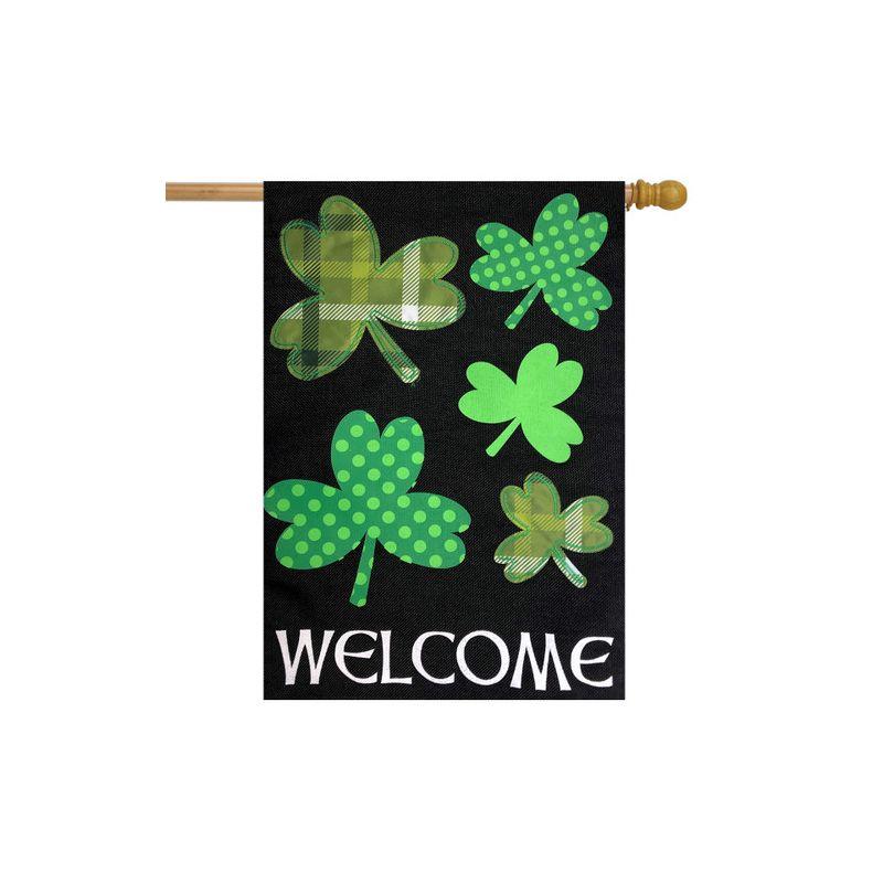 Shamrocks St. Patrick's Day Burlap House Flag Welcome 28" x 40" Briarwood Lane