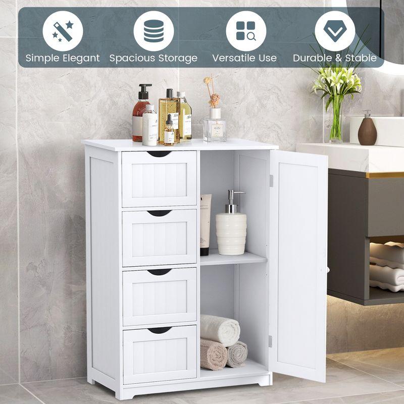 Costway Wooden 4 Drawer Bathroom Floor Cabinet Storage Cupboard 2 Shelves Free Standing White/Brown/Grey/Black