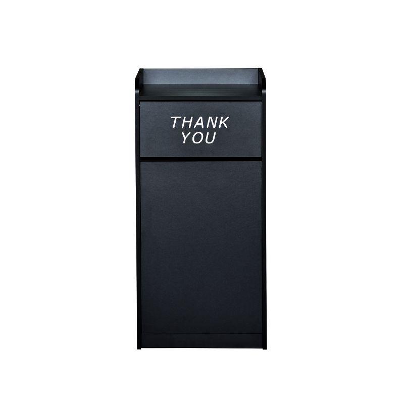 Black Wood Tray Top Trash Receptacle with Thank You Text