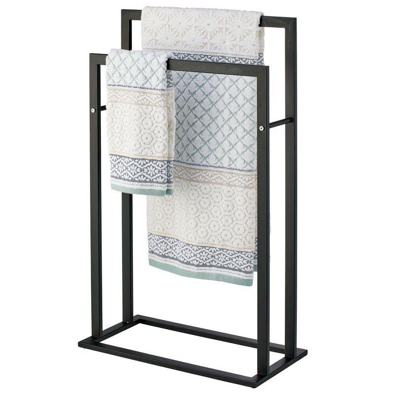 Matte Black Steel 2-Tier Freestanding Bathroom Towel Rack