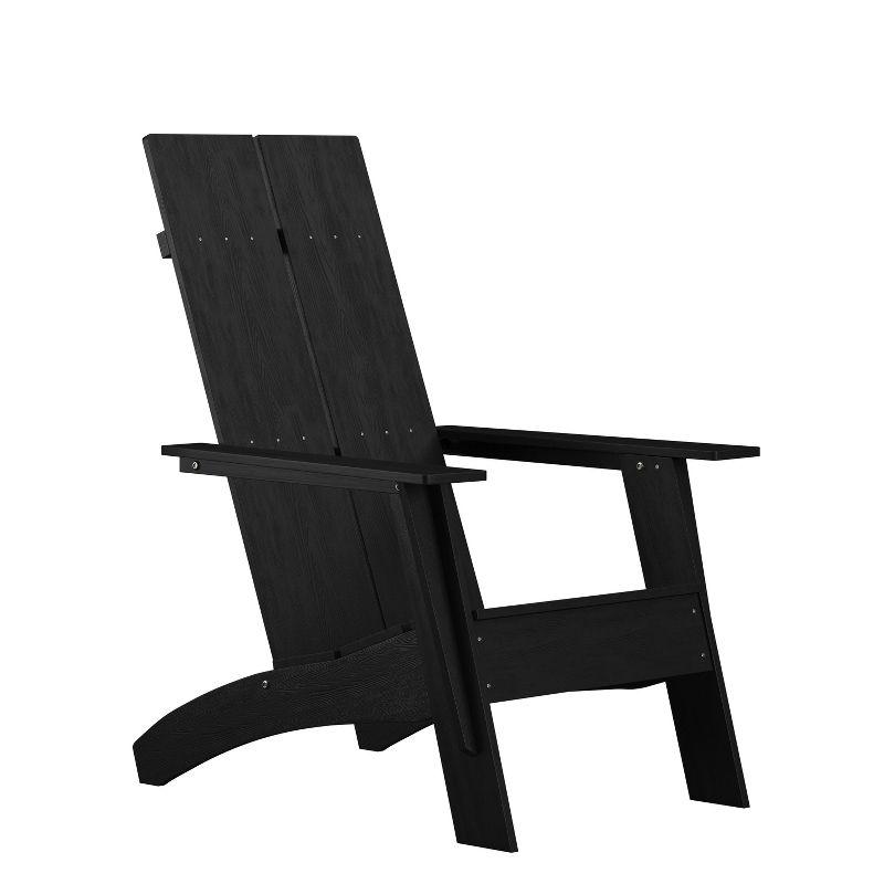 Merrick Lane Modern 2 Slat Back All-Weather Poly Resin Wood Adirondack Chair in Black