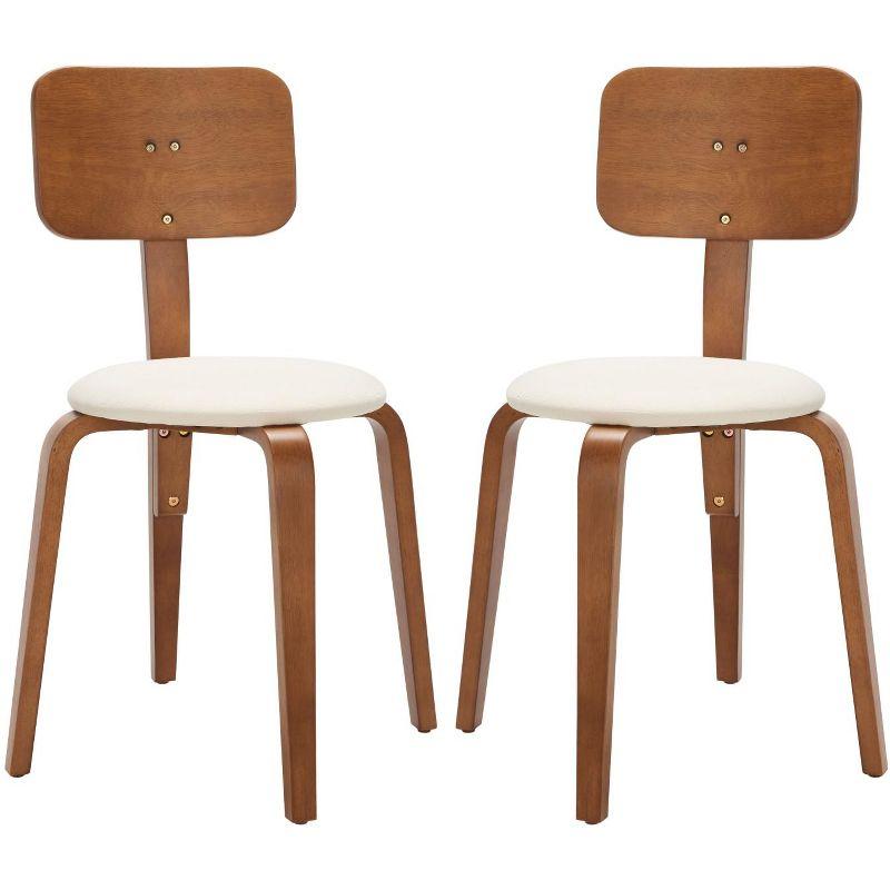 Jo Stackable Upholstered Dining Chairs (Set of 2) - DCH1010 - Walnut/Cream - Safavieh