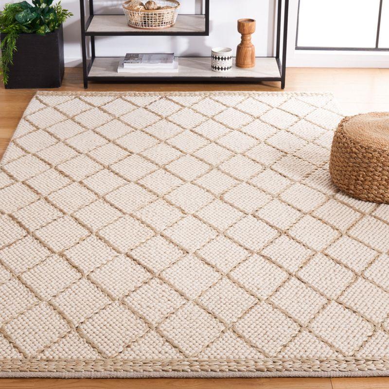 Ivory and Natural Handwoven Wool Area Rug, 3' x 5'