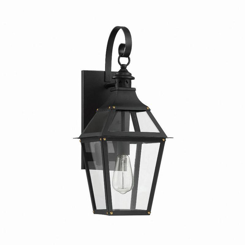 Jackson 1-Light Outdoor Wall Lantern in Matte Black with Gold Highlights