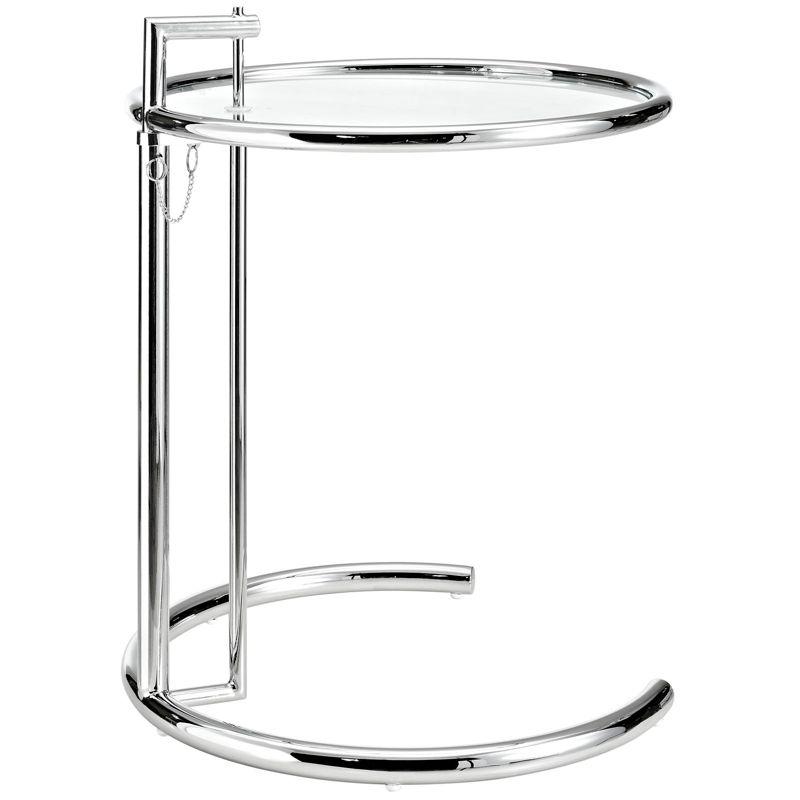 Eileen Gray Side Table Silver - Modway: Adjustable Height, Modern Classic, 20" Round Glass Top