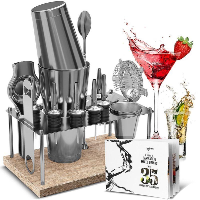 Joytable 16 Piece Stainless Steel Cocktail Shaker Bar Tool Set With Stand