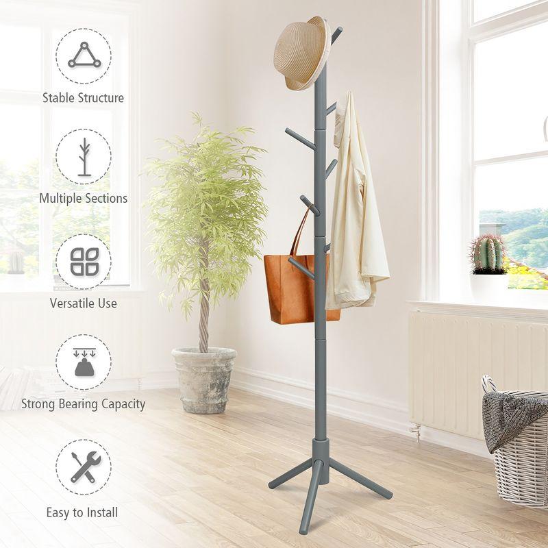 Costway Wooden Coat Rack Stand Hall Tree Entryway Organizer 2 Heights w/ 8 Hooks Grey\Walnut