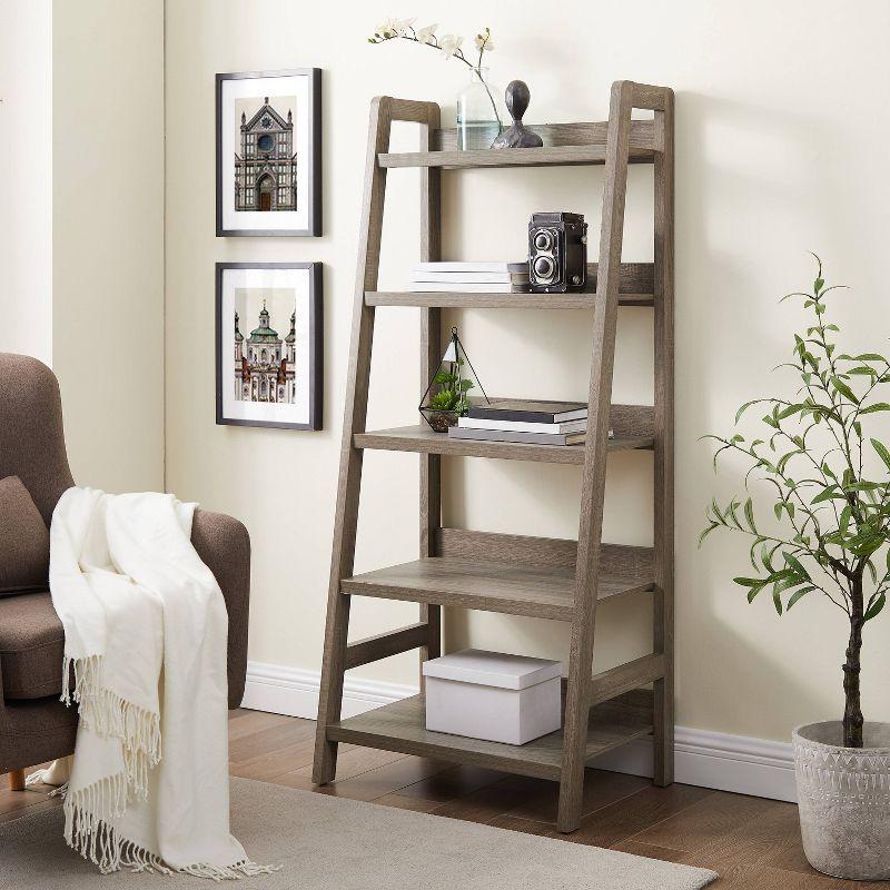 60.13" Tracey Modern Display and Storage Bookcase - Linon: Gray Ladder, 5 Fixed Shelves