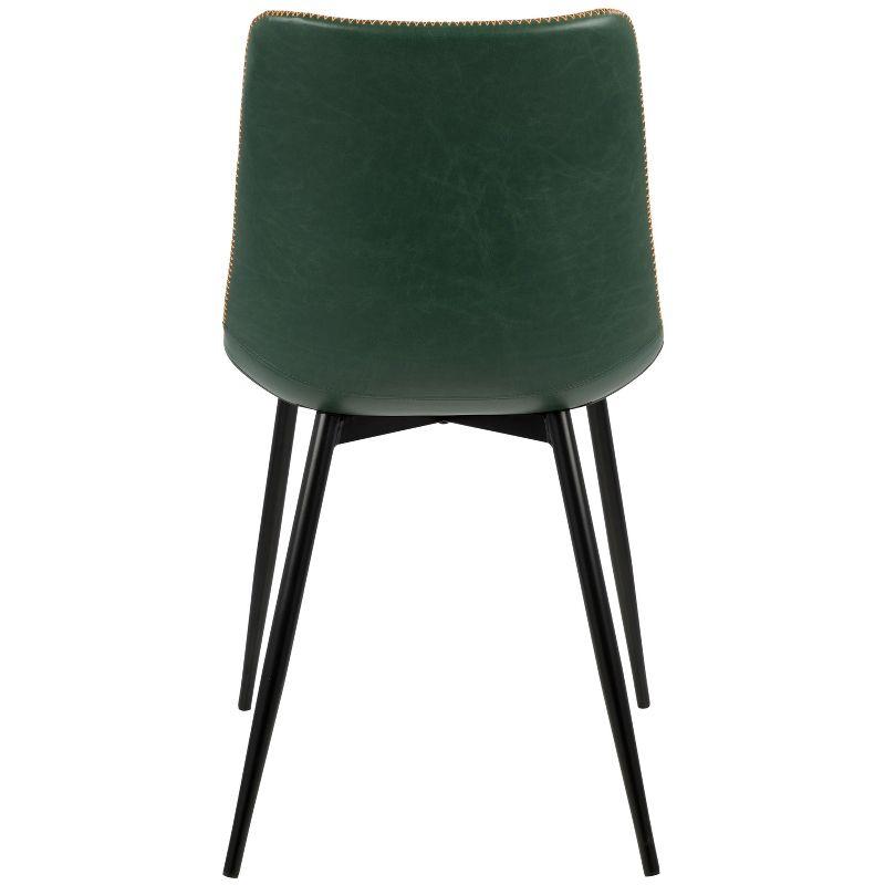 Set of 2 Durango Contemporary Dining Chair Green - LumiSource: Vintage Faux Leather, Metal Legs, Zig-Zag Stitching