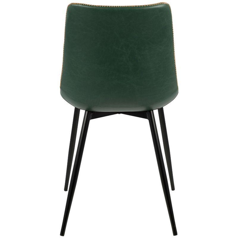 Set of 2 Green Faux Leather Parsons Side Chairs with Metal Legs