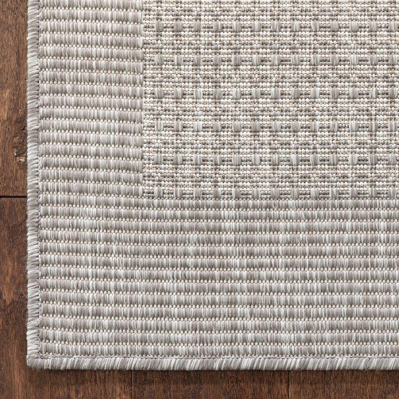 Medusa Clesha Solid Striped Border Indoor Outdoor Gray Ivory Flatweave Rug