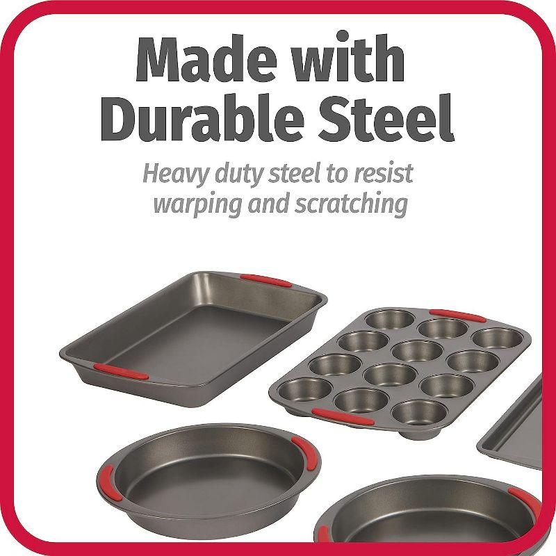 GoodCook Mega Grip 5-Piece Nonstick Steel Bakeware Set with Cookie Sheet, Roast Pan, 2 Cake Pans, and Muffin Pan, Gray,Gray