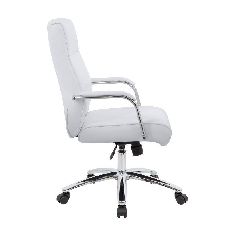 White Leather Executive Swivel Office Chair with Chrome Base