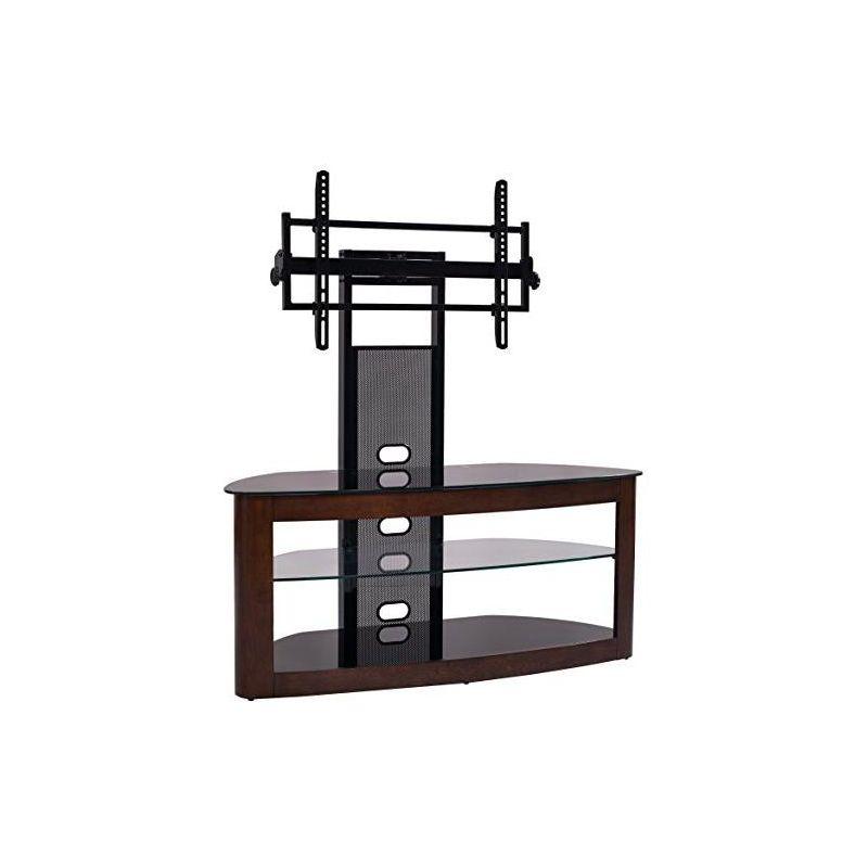 Orren Ellis Tol Curved Wood TV Stand Mount, 3 Open Shelves for Up to 85" TVs