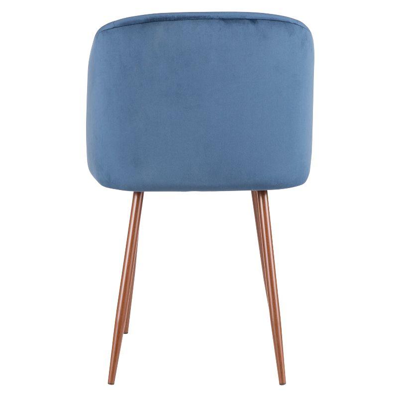 High-Back Contemporary Blue Velvet Side Chair with Walnut Metal Legs