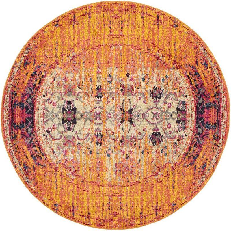 Monaco MNC209 Power Loomed Indoor Area Rug - Orange/Multi - 6'7" round - Safavieh.