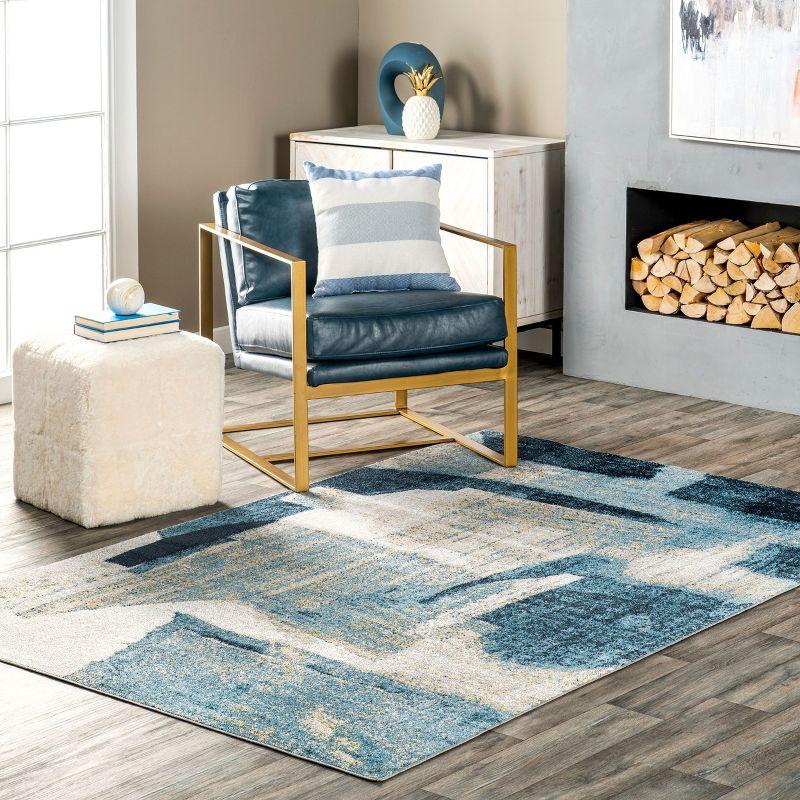 Nuloom Sherri Abstract 3x5 Machine Washable Accent Indoor Area Rug for Living Room Bedroom Dining Room Entryway Kitchen, Blue/Ivory