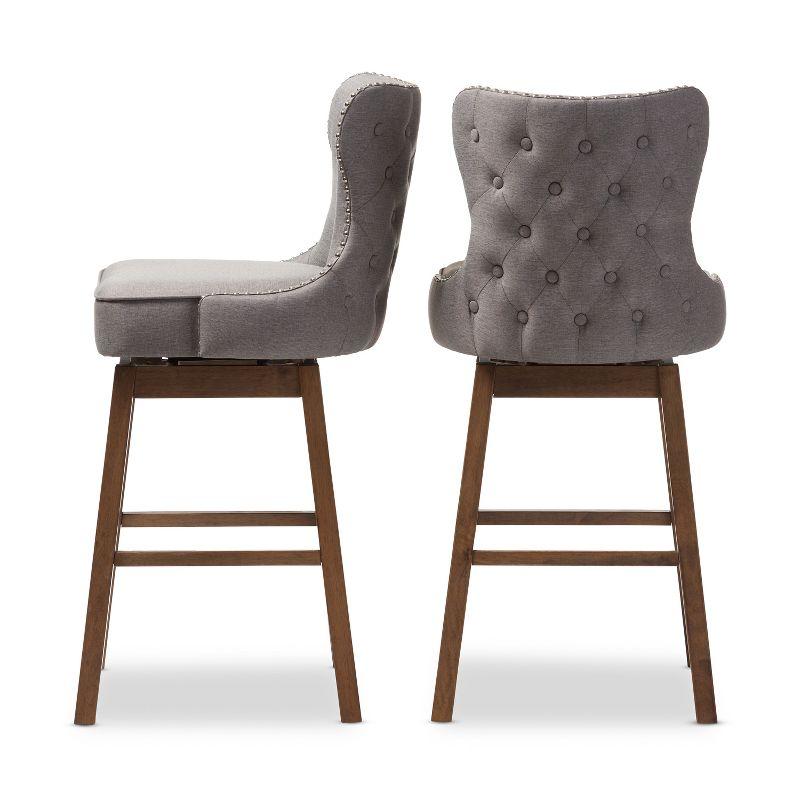 Gradisca Swivel Barstools with Button-Tufting & Nail Heads Trim: Polyester Upholstery - Baxton Studio