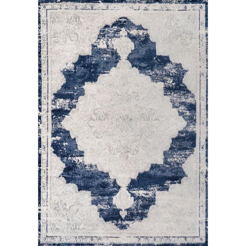 8'x10' Alhambra Ornate Medallion Modern Area Rug, Ivory/Navy - JONATHAN Y
